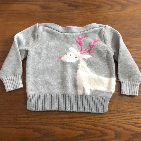 Baby Gap Other - Baby Gap Sparkly White Deer Boatneck Sweater